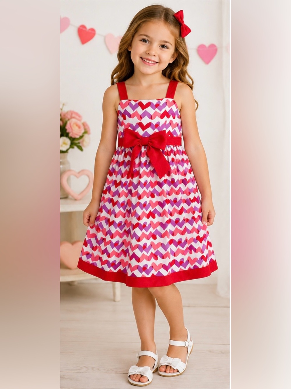 NWT Penelope Mack LTD Girls Heart Print Dress with Bloomers Red Pink Purple